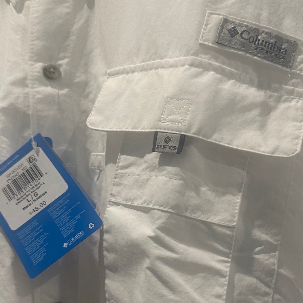 Columbia Men's White Casual Button Down Shirt omni shade relaxed Fit Size L - Picture 13 of 16